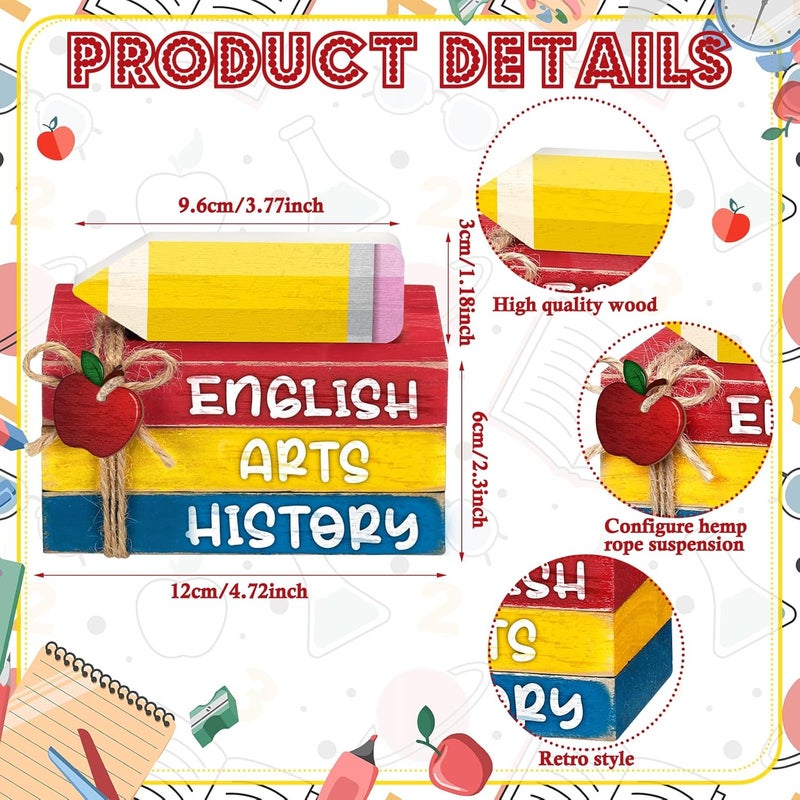 Anglechic 4 Pcs Back to School Table Decorations First Day of School Tiered Tray Decorations Decorative Mini Wooden Books Subject Signs for Office Shelf Classroom Tabletop Bookshelf(Pencil) - Image 3